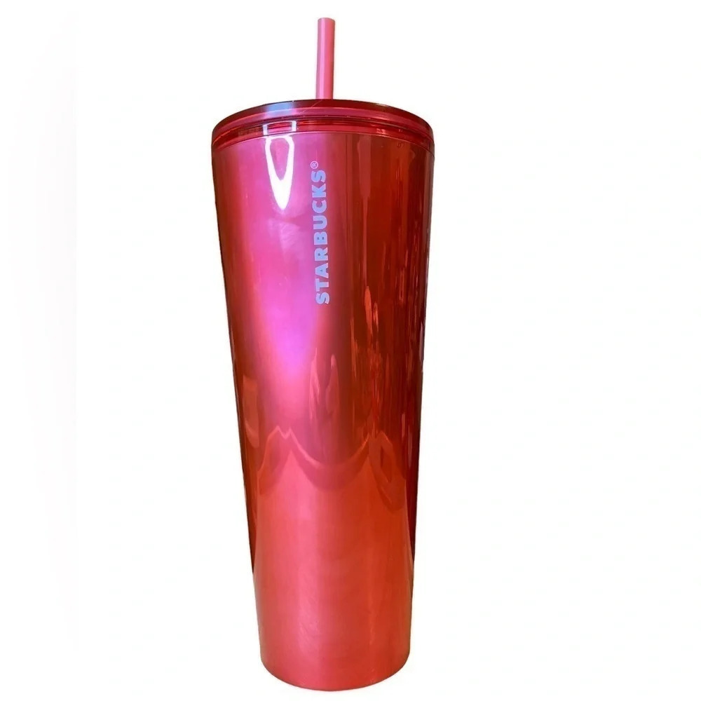 STARBUCKS Cup Tumbler Venti 24oz Shiny Ruby Red w/ Wave Pattern Collectible NWT